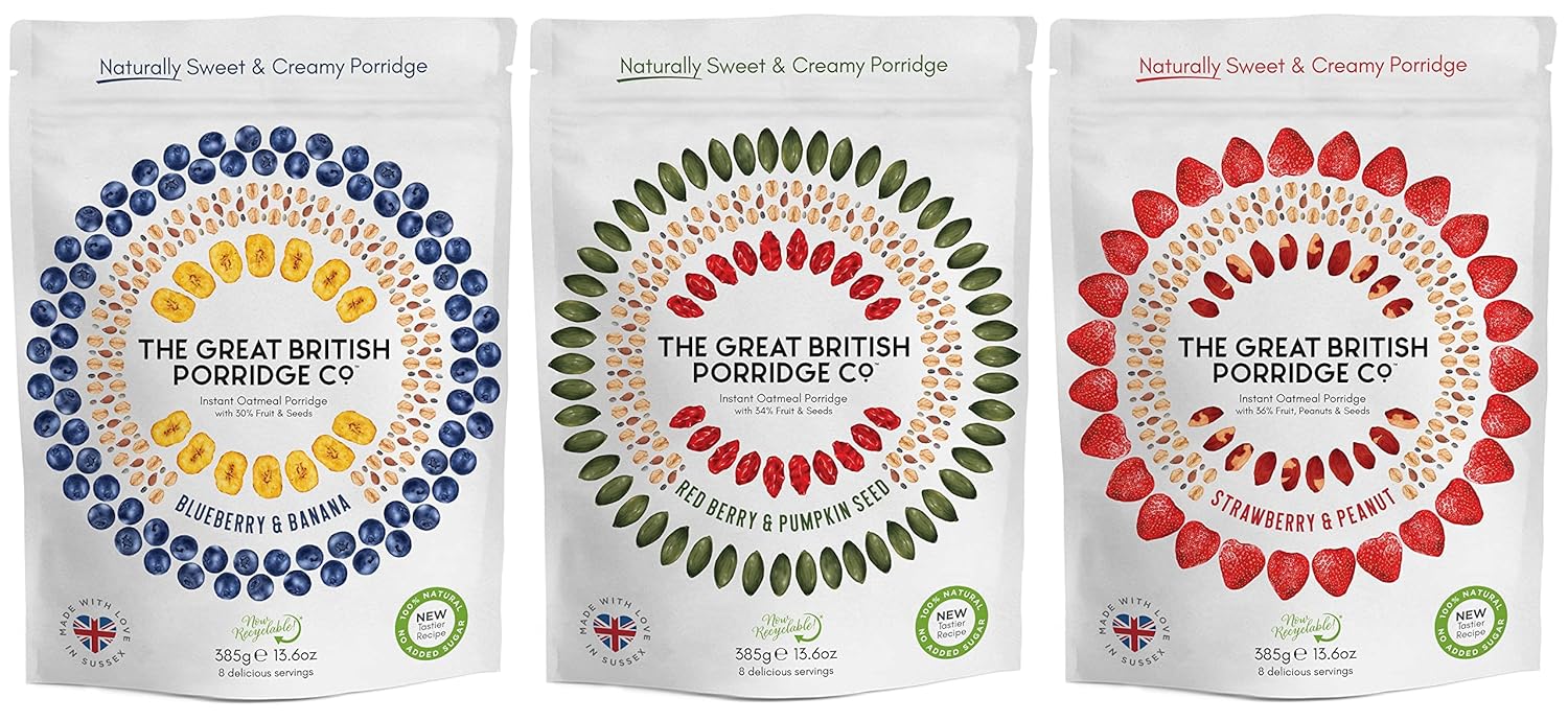 The Great British Porridge Co Gluten Free & Vegan Friendly Nutritious Instant Porridge (Variety Pack, 3-Pack) : Grocery & Gourmet Food