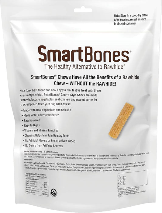 Smartbones Churro-Style Mini Sticks 28 Count, Made With Real Peanut Butter, Rawhide-Free Chews For Dogs, 7.90 Ounce (Pack Of 24)