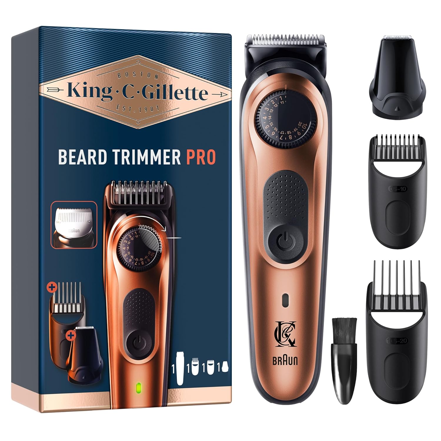 King C. Gillette Beard Trimmer Pro With 40 Beard Length Settings In Precise 0.5Mm Steps, Cordless Design & 1 Trimmer, 1 Brush, 2 Combs, 1 Charger And 1 Zip Pouch