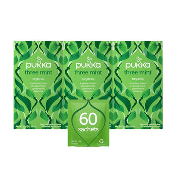 Pukka Organic Tea Bags, Three Mint Herbal Tea, Perfect For Cooling Refresh, 20 Count (Pack Of 3) 60 Tea Bags