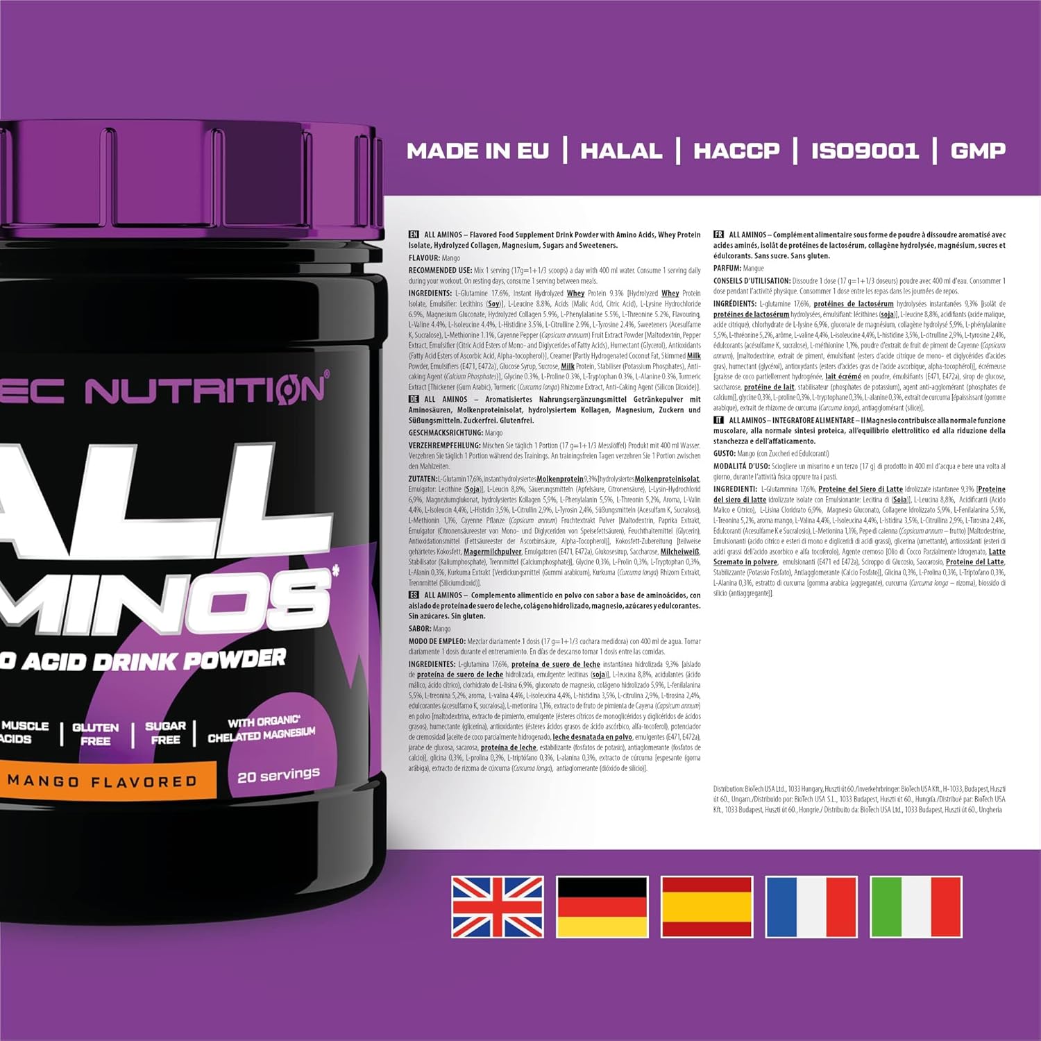 Scitec Nutrition All Aminos – Essential Amino Acids – with Magnesium – Gluten-Free, Sugar-Free – Ideal for Workouts and Recovery, 340 g, Mango : Amazon.co.uk: Health & Personal Care