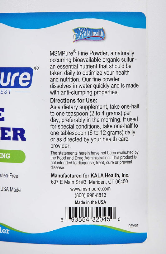 Kala Health Msmpure Fine Powder, 5 Lb, Fast Dissolving Msm Crystals, M
