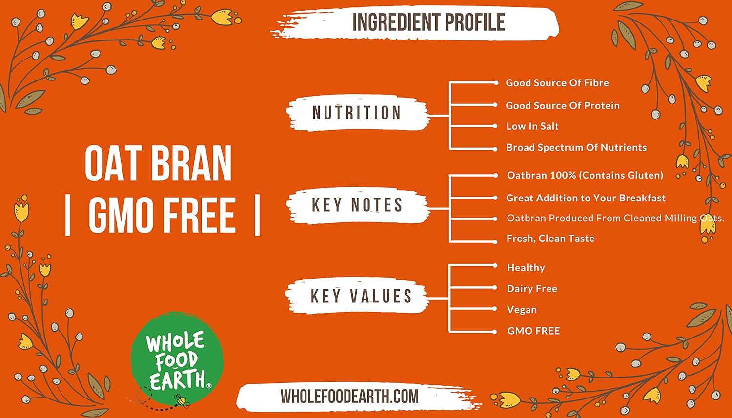 Wholefood Earth Oat Bran Stabilised 3 Kg | Gmo Free | High Fibre - Packaging May Vary