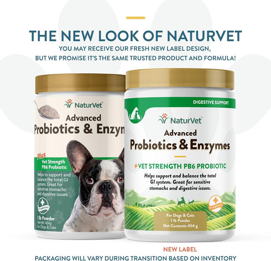 NaturVet – Advanced Probiotics & Enzymes - Plus Vet Strength PB6 Probiotic | Supports and Balances Pets with Sensitive Stomachs & Digestive Issues | for Dogs & Cats (1 lb)