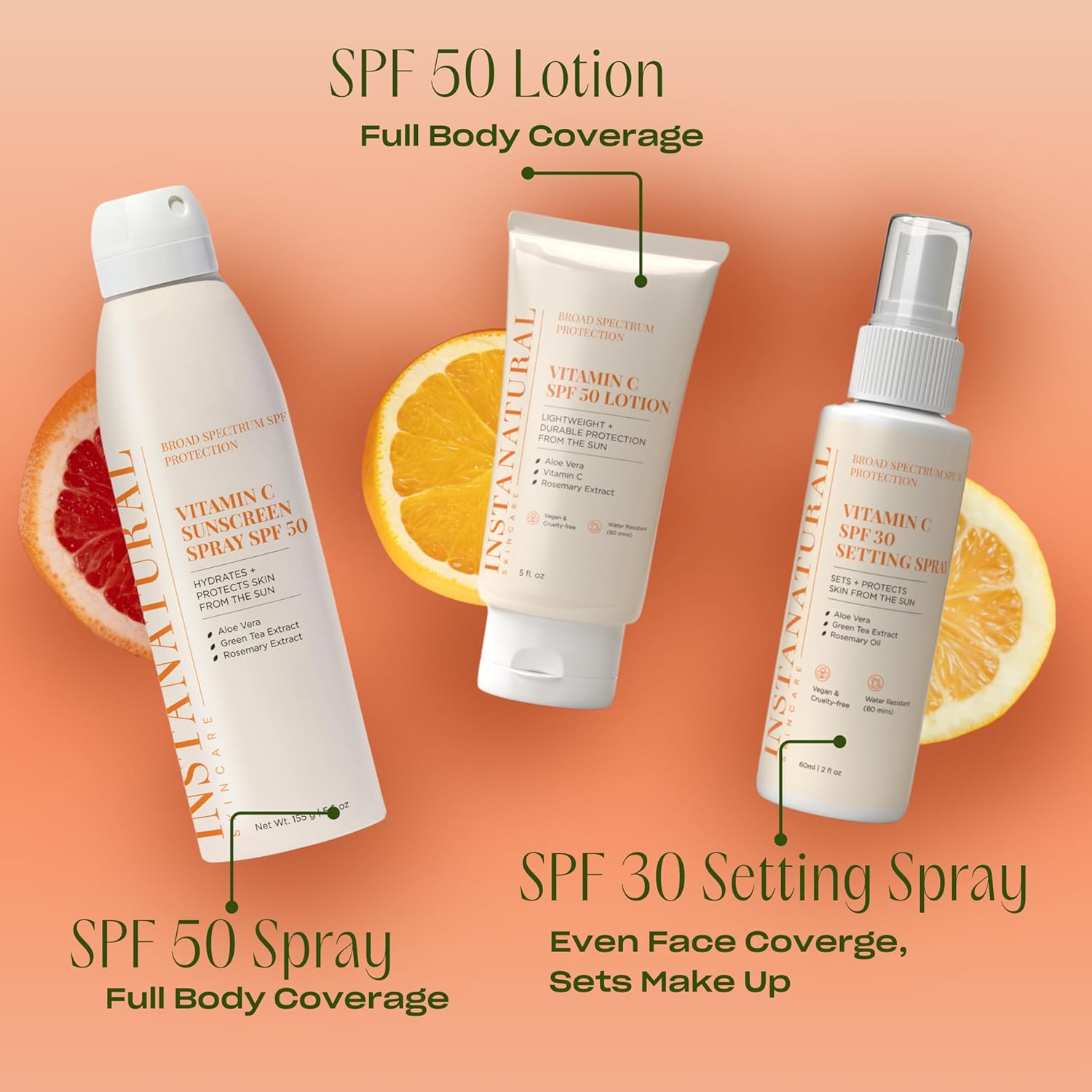Instanatural Skin Care Vitamin C Spf 50 Broad Spectrum Sunscreen Spray, Brightens & Hydrates, Uva, Uvb Sun Protection Sunblock, With Aloe Vera & Botanicals, Aerosol Bottle, 5.5 Fl Oz : Beauty & Personal Care