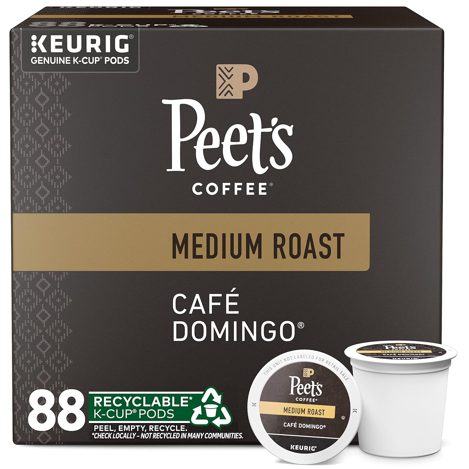 Peet's Coffee, Medium Roast K-Cup Pods for Keurig Brewers - Café Domingo 88 Count (4 Boxes of 22 K-Cup Pods)