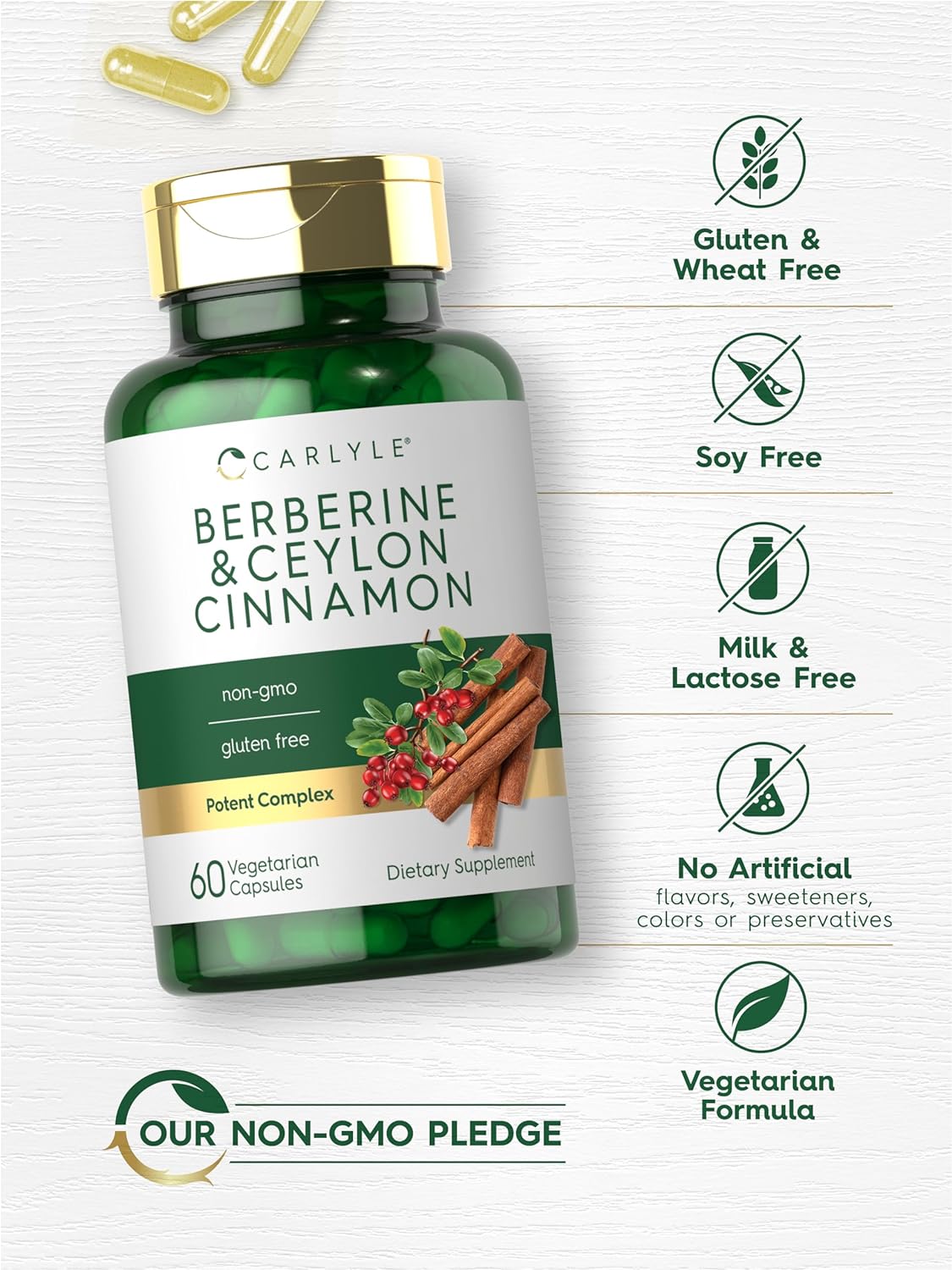 Carlyle Berberine with Ceylon Cinnamon | 2000mg Complex | 60 Capsules | Vegetarian, Non-GMO, Gluten Free : Health & Household