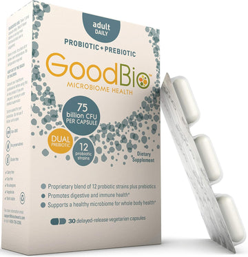 Premium Prebiotics And Probiotics Supplement For Immune Support & Digestive Health - 75 Billion Cfu - Promotes Healthy Gut Flora With Inulin- 12 Shelf Stable Strains - 30 Day Supply From Goodbio