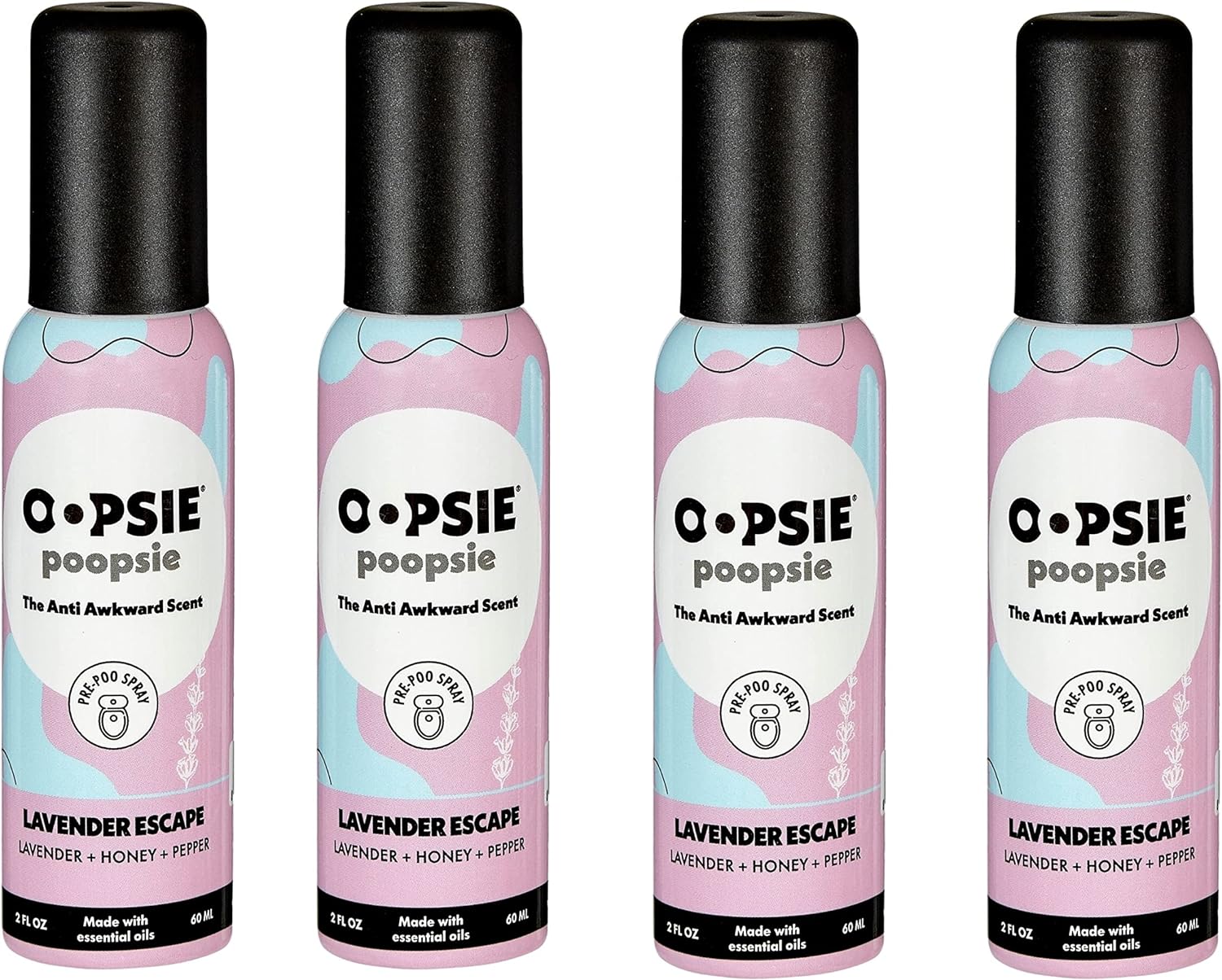 Oopsie Poopsie Pre Poop Spray - 4 Pack Lavender Scape, Natural Pre Poo Toilet Spray for Bathrooms, Trap Odors & Eliminate Embarrassment, 2oz Travel Size Pre Poo Air Freshener Spray : Health & Household
