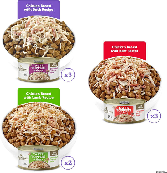 Applaws Taste Toppers, Grain-Free Dog Food Topper, Limited Ingredient, Chicken Breast With Beef In Gravy (12 X 5.5Oz Cans)