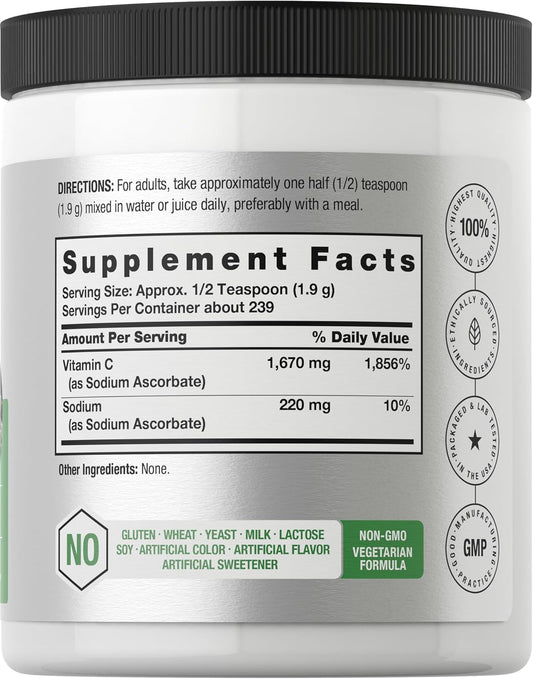 Horbäach Buffered Sodium Ascorbate Vitamin C Powder | 16 Oz | Vegan, Non-Gmo, And Gluten Free Supplement