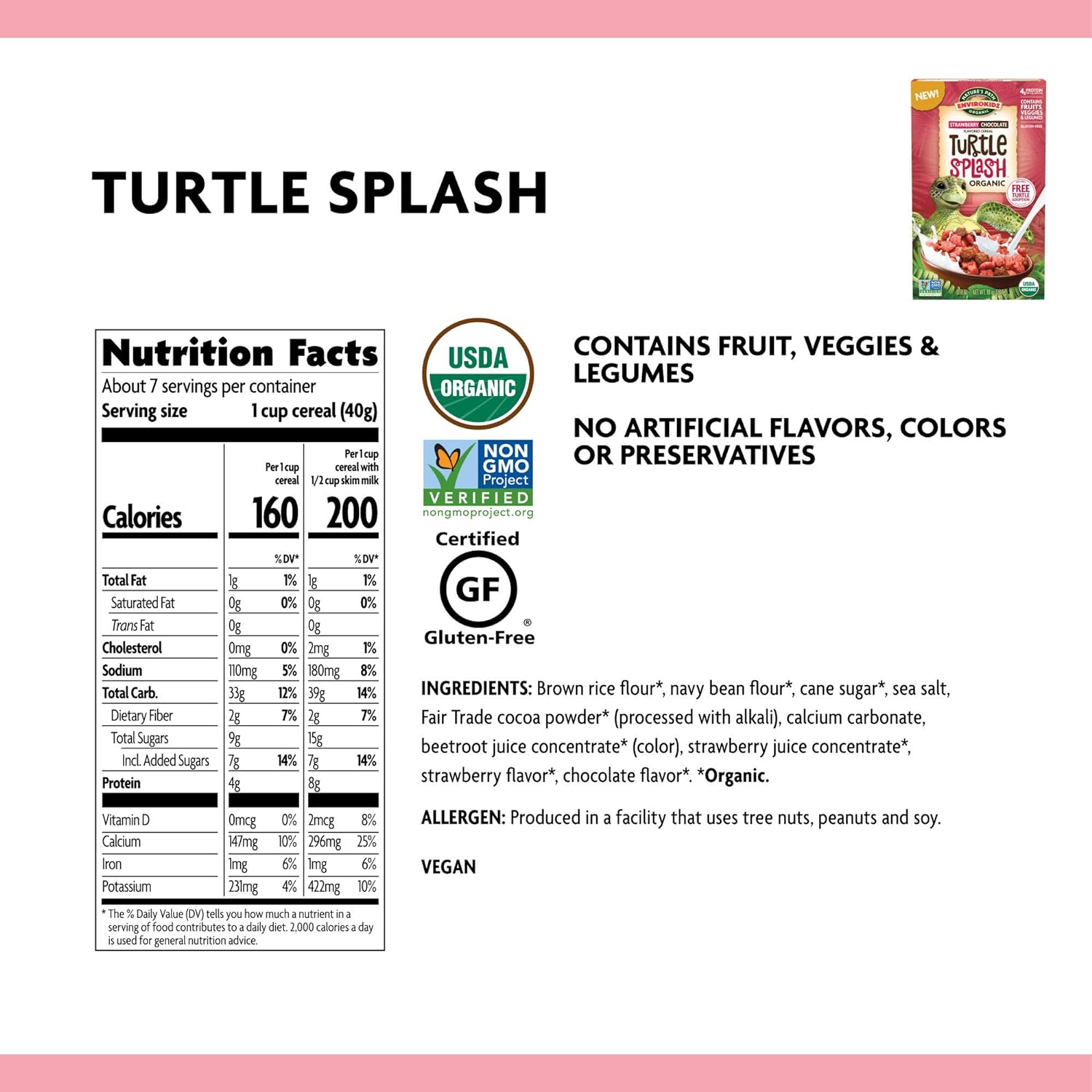 EnviroKidz Turtle Splash Organic Strawberry Chocolate Cereal, 10 Ounce (Pack of 12), Gluten Free, Non-GMO, EnviroKidz by Nature's Path