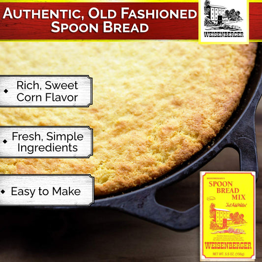 Weisenberger Spoon Bread Mix - Authentic, Old Fashioned, Southern Style Corn Bread Mix - Made From Non GMO Cornmeal - Traditional Cast Iron Spoonbread, Corn Bread Muffin, and Corncake - 5.5 Oz - 12 Pack