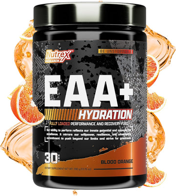 Nutrex Research Eaa Hydration | Eaas + Bcaas Powder | Muscle Recovery, Strength, Muscle Building, Endurance | 8G Essential Amino Acids + Electrolytes | Blood Orange Flavor 30 Serving