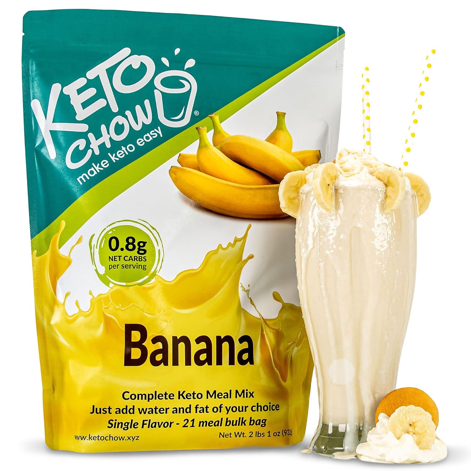 Keto Chow Banana | Keto Meal Replacement Shake | Nutritionally Complete | Low Carb | Delicious Easy Meal Substitute | You Choose The Fat | 21 Meal Bulk Pack