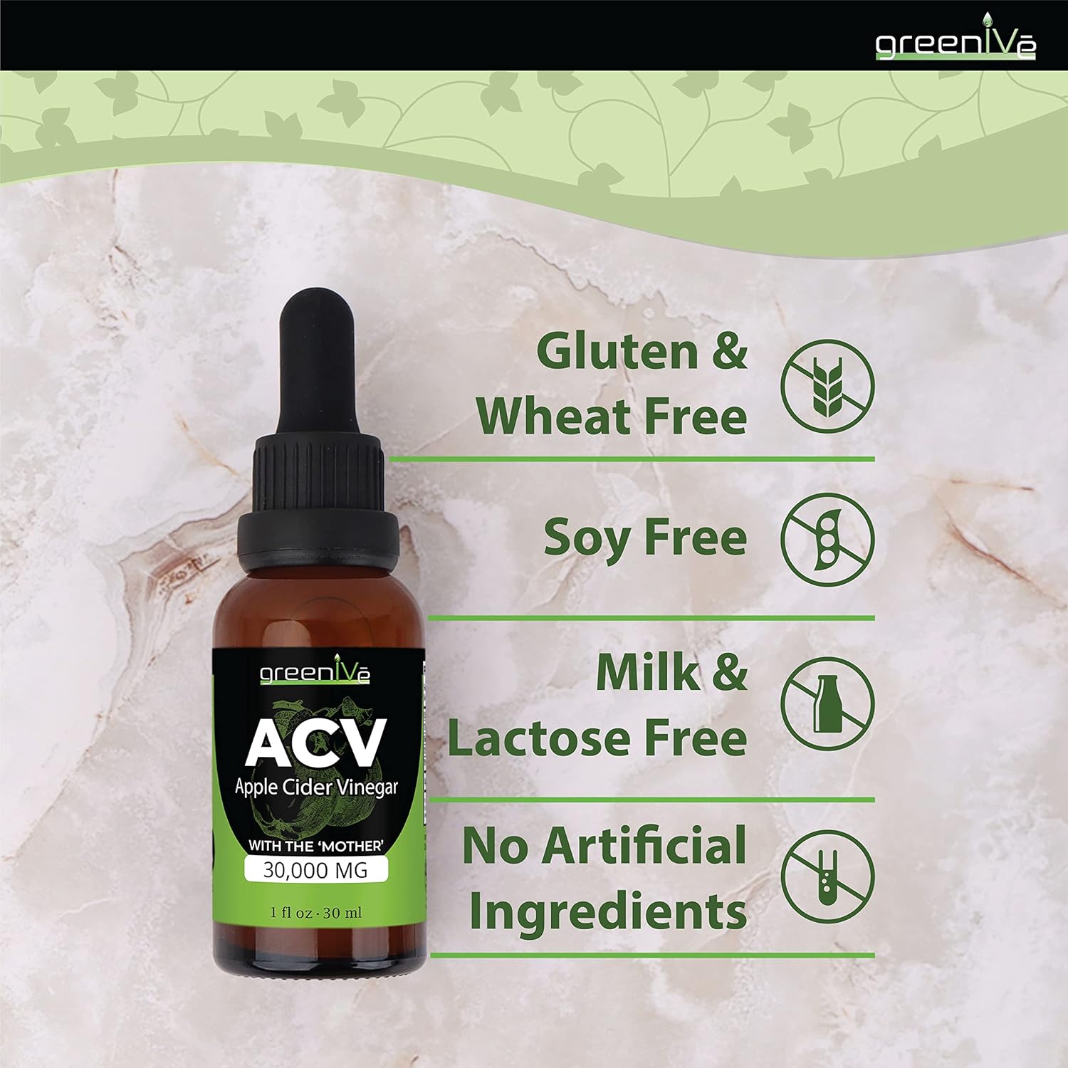 Greenive Acv Drops Apple Cider Vinegar With The Mother, Pure Acv : Health & Household