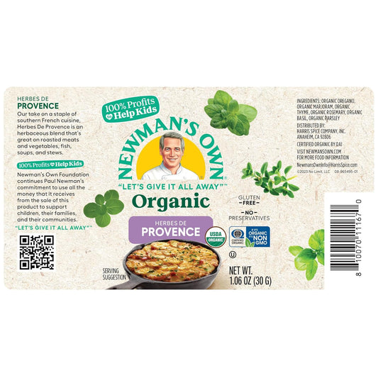 Newman'S Own Organic Herbes De Provence Seasoning; Perfect Spices For Cooking Roasted Meats, Potatoes, And Stews; Usda Certified Organic; No Preservatives; Salt Free; Non-Gmo; Gluten-Free; 1.06 Oz Bottle