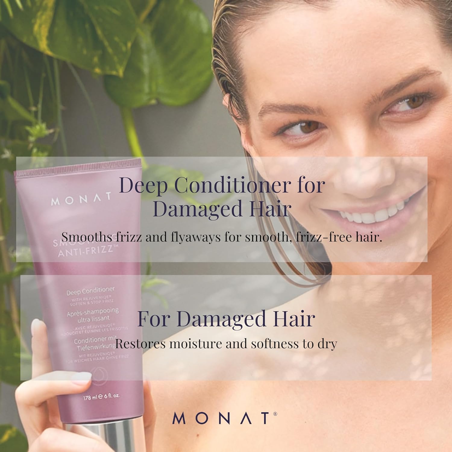 MONAT Smoothing Anti-Frizz™ Deep Conditioner - with Rejuveniqe® Anti Frizz Hair Products/Long-Lasting Frizz Control Hair Care Products, Deep Conditioner for Damaged Hair - Net Wt. 178 ml / 6 fl. oz : Beauty & Personal Care