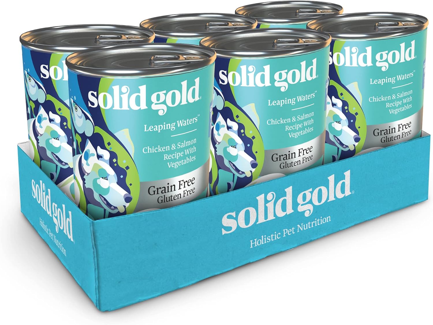 Solid Gold Wet Dog Food for Adult & Senior Dogs - Made with Real Chicken & Salmon - Leaping Waters Grain Free Canned Dog Food for Healthy Digestion & Sensitive Stomach