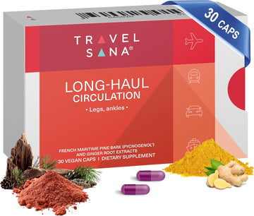 Long-Haul Circulation | Reduce Swollen Legs, Ankles, Feet | Relieve Discomfort | Supports Blood Flow & Inflammation | Pycnogenol 100 Mg & Ginger Root Extract | Fast-Acting | 30 Veg Capsules
