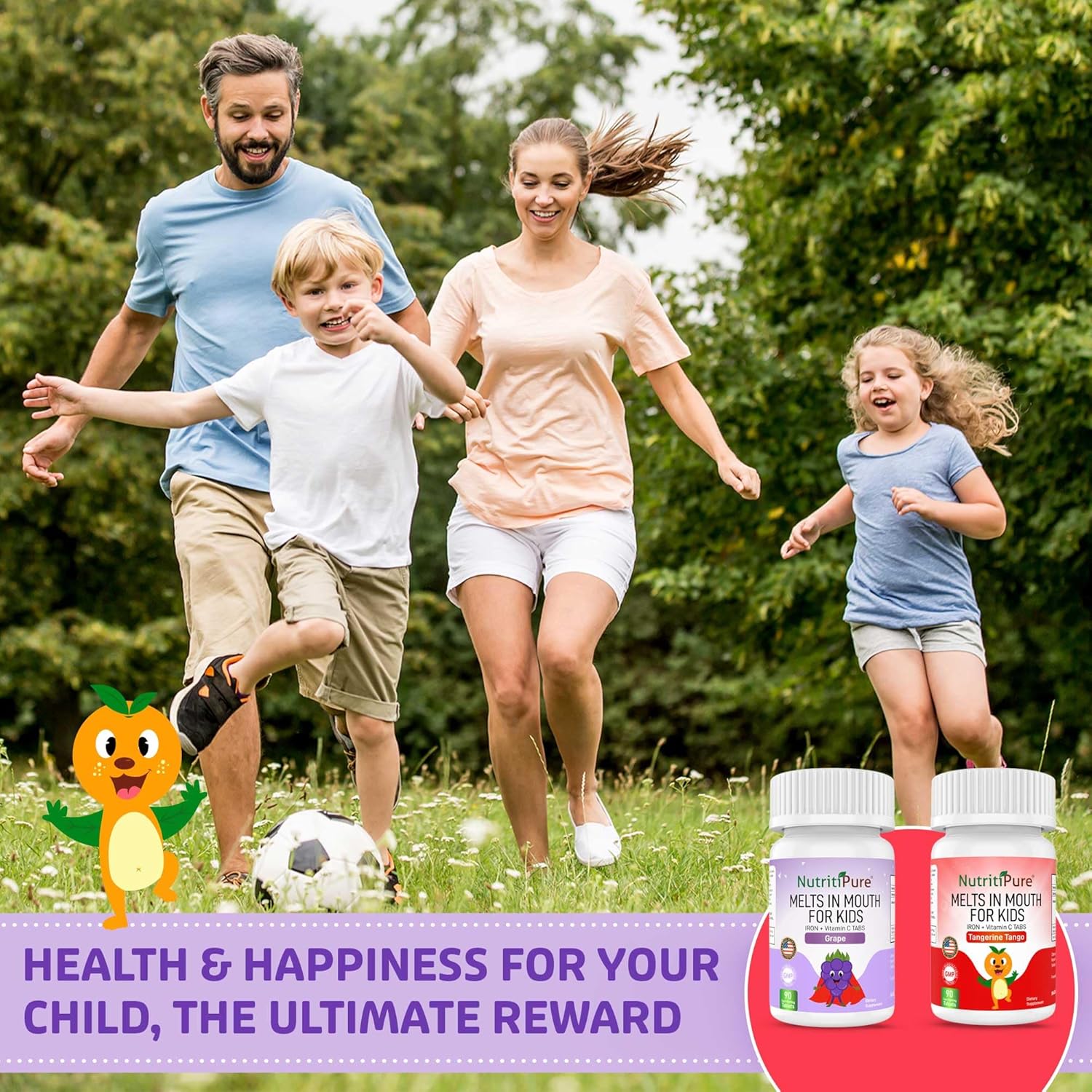 Nutritipure Kids Chewable Iron Supplement, Ferronyl® Carbonyl Iron 9 Mg, Vitamin C 30 Mg, Grape Flavor, 90 Tablets (1 Bottle) : Health & Household