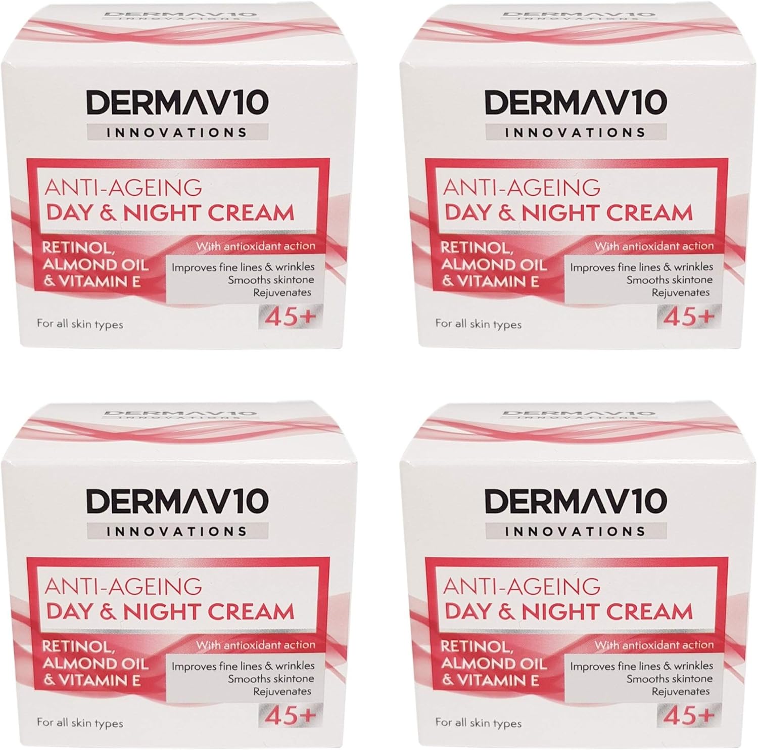 Happy Bees Bundle Derma V10 Innovations Day & Night Cream (4 Pack) Total 200 Ml (Collagen, 4 Pack)