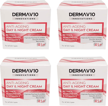 Happy Bees Bundle Derma V10 Innovations Day & Night Cream (4 Pack) Total 200 Ml (Collagen, 4 Pack)