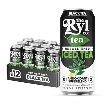 Ryl Iced Tea, Unsweetened Black Tea, Antioxidant Superblend, Zero Sugar, Zero Carb, Zero Calorie Iced Tea, 16.0 Fl Oz (12-Pack)