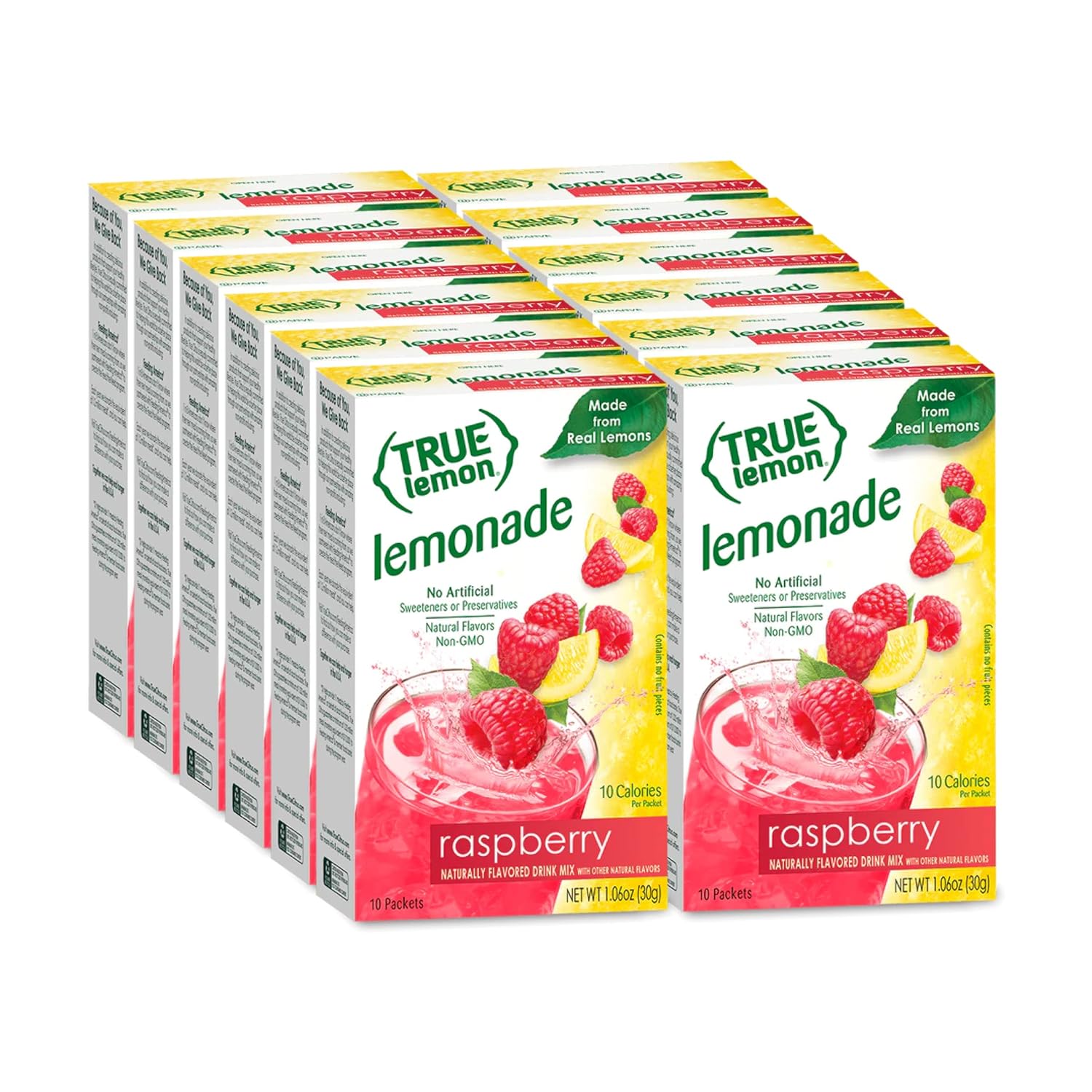 True Citrus Raspberry Flavored Lemonade Drink Mix, Non Gmo, 10 Counts, 1.06 Ounces (Pack Of 12)