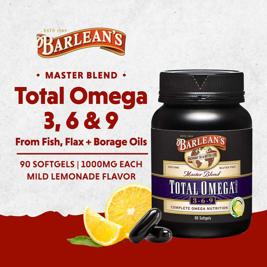 Barlean's Total Omega 3 6 9 Fish Oil Supplement Softgels Blended with