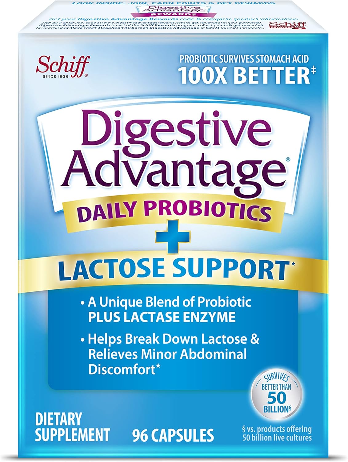 Digestive Advantage Lactose Defense Capsules (96 Count In A Box) - Helps Breaks Down Lactose & Defend Against Digestive Upset*, Supports Digestive & Immune Health* (Pack of 1)