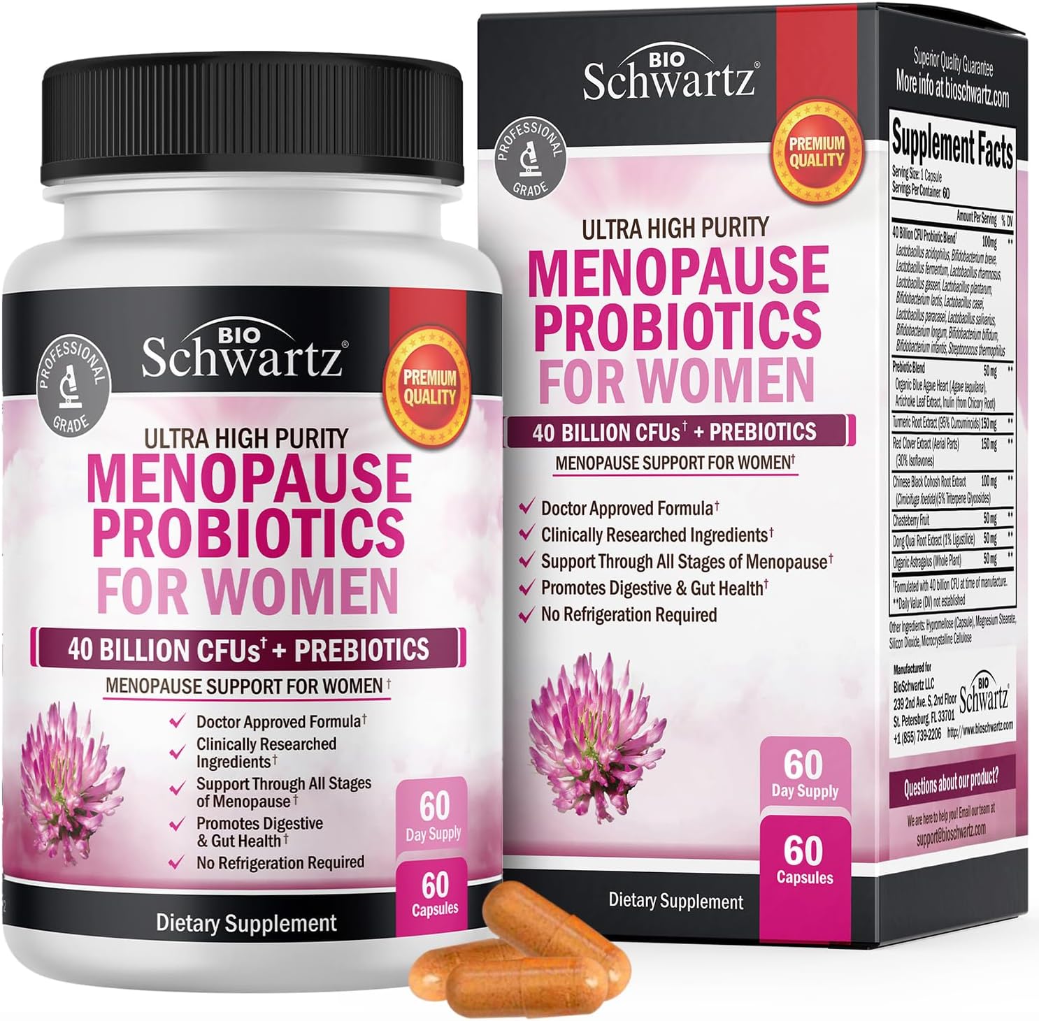 Menopause Supplements For Women - 40 Billion Cfu Menopause Probiotics For Women - Menopause Relief For Hot Flashes Night Sweats Mood Swings And Hormone Balance - Non-Gmo, 60 Count, 60 Servings