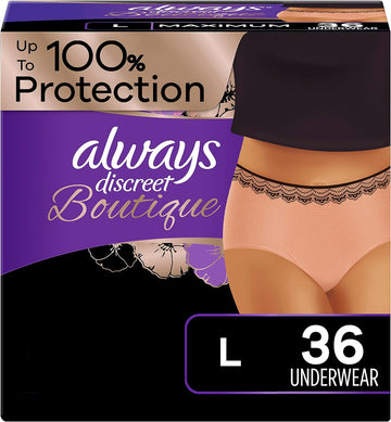 Always Discreet Boutique Incontinence Underwear for Women, Large, 18 x 2 Packs (36 Count total)