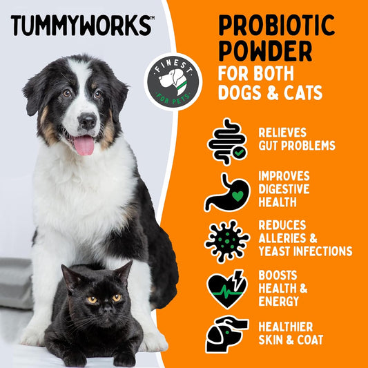 TummyWorks Probiotic Powder for Dogs & Cats. Probiotics For Digestive Health, Immune Support, Diarrhea, Gas, Itching & Seasonal Allergies. With Digestive Enzymes & Prebiotics. Made in USA - 160 Scoops