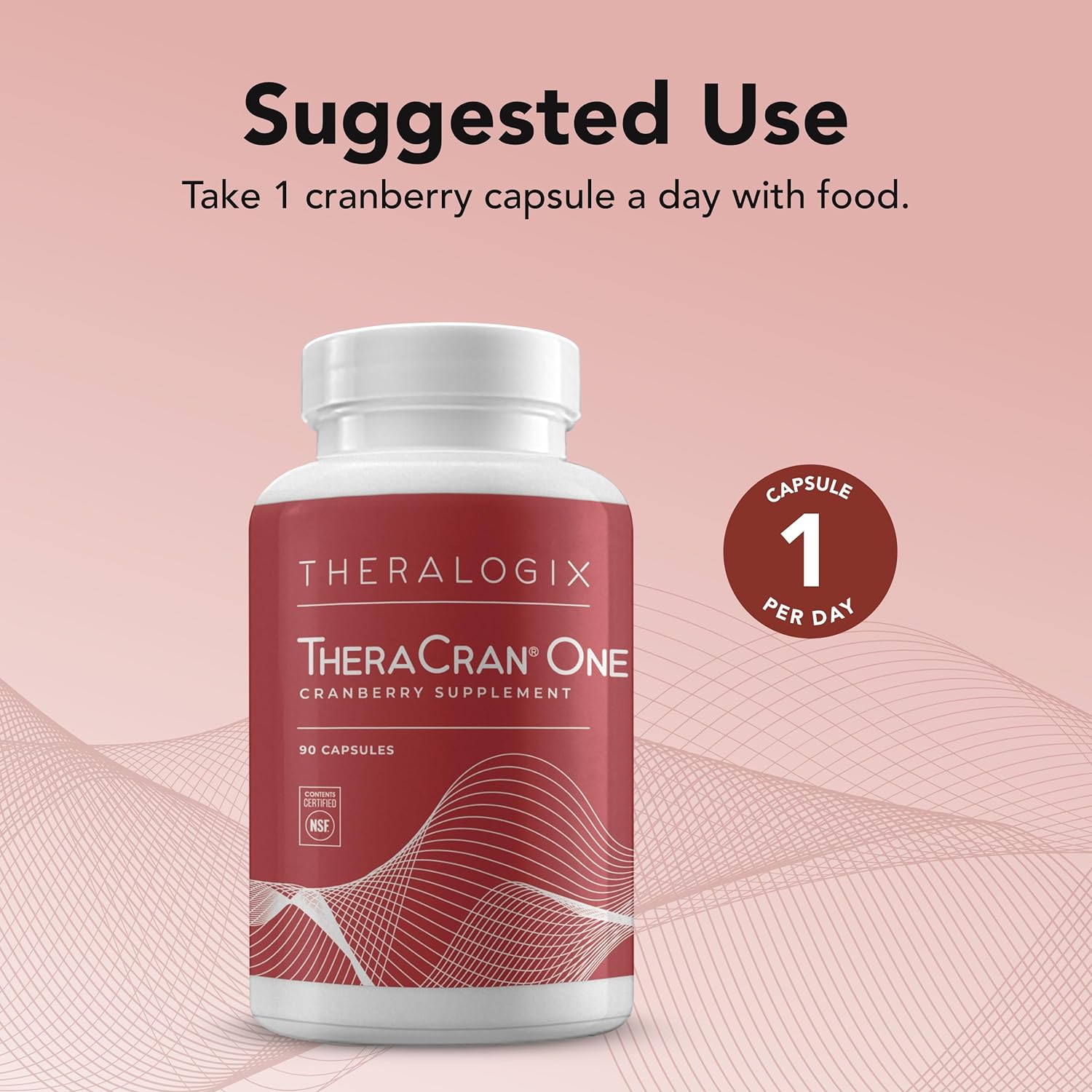 Theralogix TheraCran One Cranberry Capsules - 90-Day Supply - Cranberry Supplement for Men & Women - Cranberry Pills to Support Urinary Tract Health* - 36mg PACs per Capsule - NSF Certified - 90 Caps : Health & Household