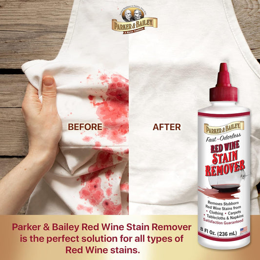 Parker & Bailey Red Wine Stain Remover - Instant Stain Removal, Fast Acting Odorless Spot Remover for Carpets, Upholstery, Furniture, Clothing and Other Fabric, Detergent Booster - 8 oz Bottle