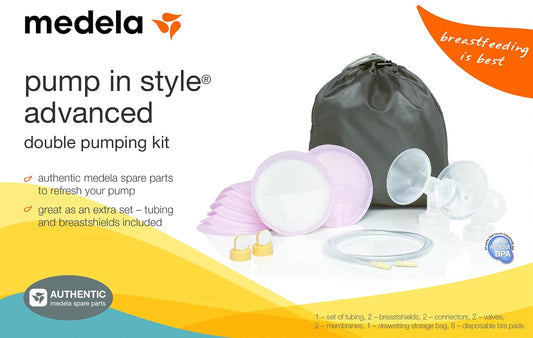 Medela Pump In Style Advanced Double Pumping Kit With Authentic Medela Spare Parts, Includes Breast Shields, Connectors, And Accessory Bag, Made Without Bpa