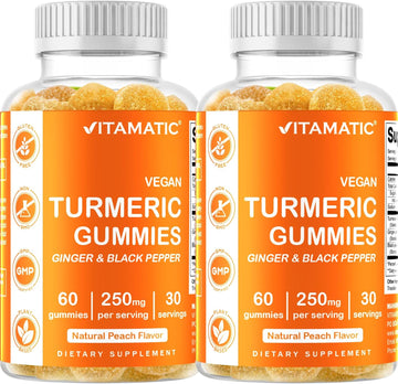 Vitamatic 2 Pack Turmeric Gummies with Ginger & Black Pepper Extract - 95% Curcuminoids - 60 Vegan Gummies