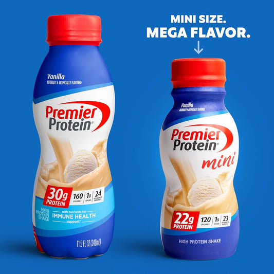 Premier Protein Shake Minis, Vanilla, 22G Protein, 120 Calories, 1G Sugar, 8.75Fl Oz, Pack Of 12