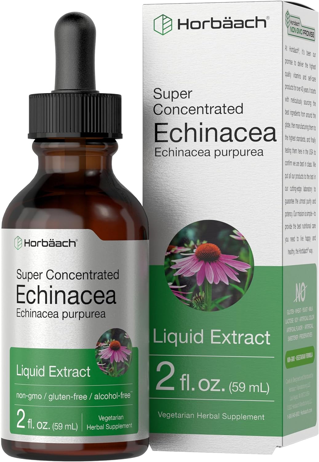 Horbach Echinacea Drops Liquid Extract | 2 fl oz | Super Concentrated Tincture | Alcohol Free, Vegetarian, Non-GMO, and Gluten Free