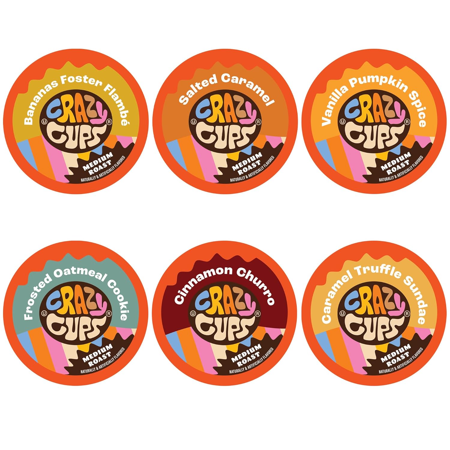 Crazy Cups Flavored Coffee Pods Variety Pack - Coffee Flavors For The Keurig K Cups Machine, Recyclable Single Serve Cups, 24 Count