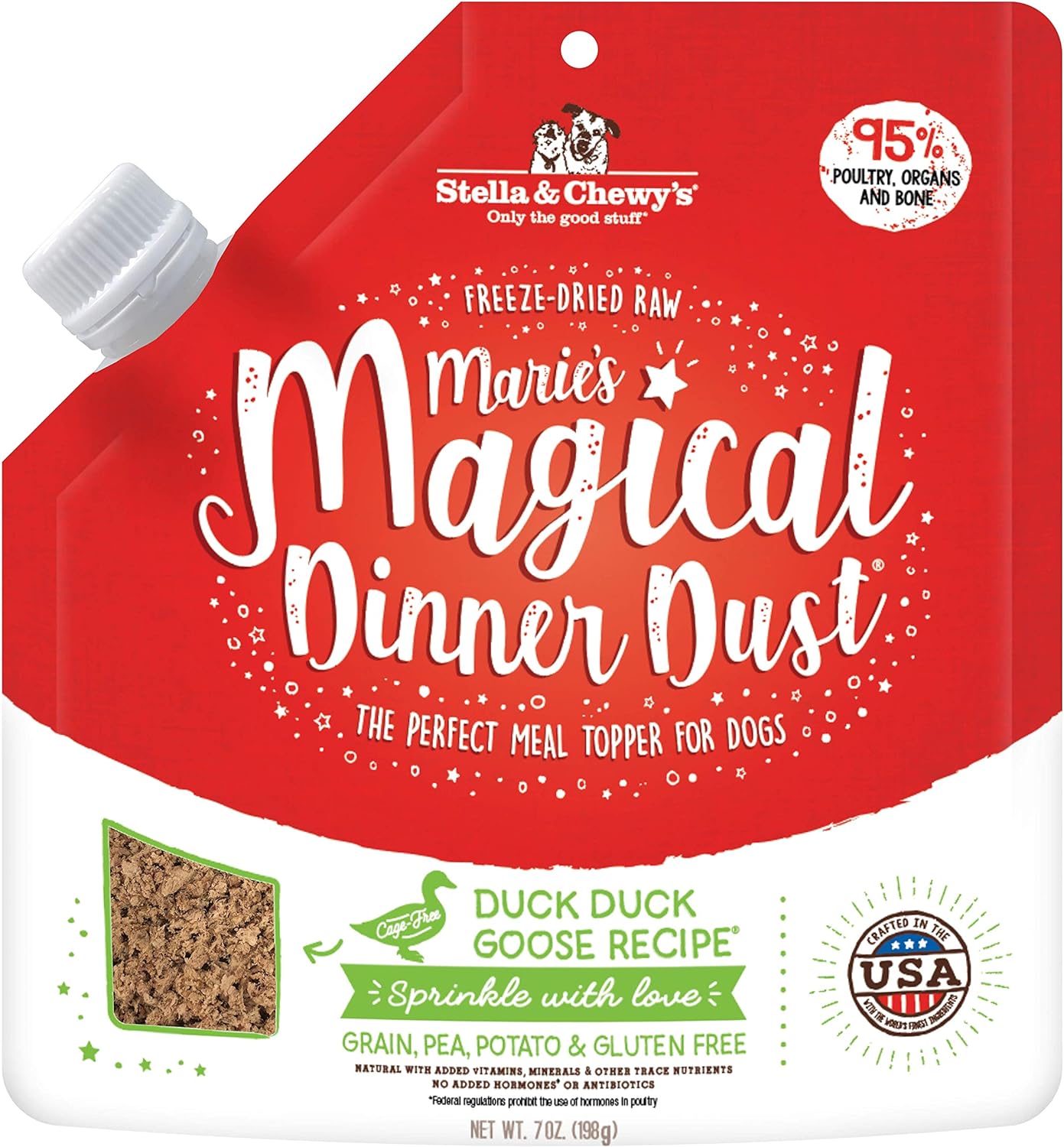 Stella & Chewy's Freeze-Dried Raw Marie's Magical Dinner Dust – Protein Rich, Grain Free Dog & Puppy Food Topper – Duck Duck Goose Recipe – 7 Oz Bag
