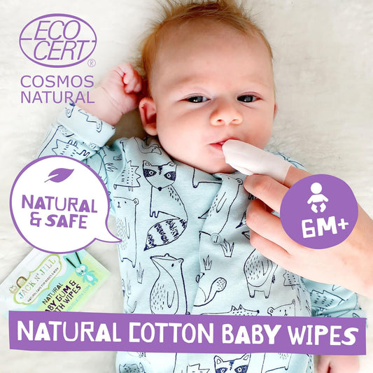 Jack N' Jill Natural Baby Gum & Tooth Wipes - 25 Pcs, Baby Oral Cleaner, Individually Wrapped, Contains Only Water & Xylitol, Made From Soft Cotton, Free From Fluoride & Sugar, Safe For Newborn Babies