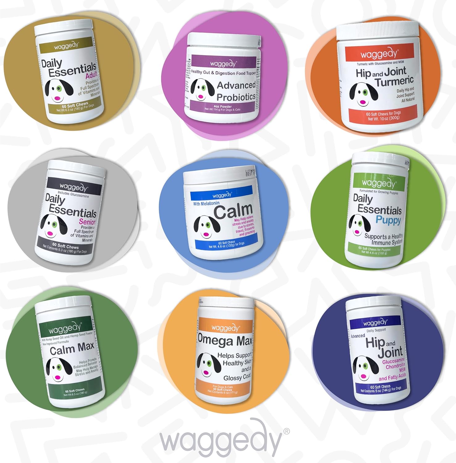 waggedy Daily Essentials Adult Soft Chews — Dog Multivitamin & Immune System Supporter — Dog Nutritional Supplement — Small/Large Dog Supplements & Vitamins (60 Chews) : Pet Supplies