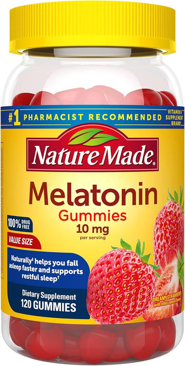 Nature Made Melatonin 10mg per serving, Maximum Strength 100% Drug Free Sleep Aid for Adults, 120 Gummies, 60 Day Supply