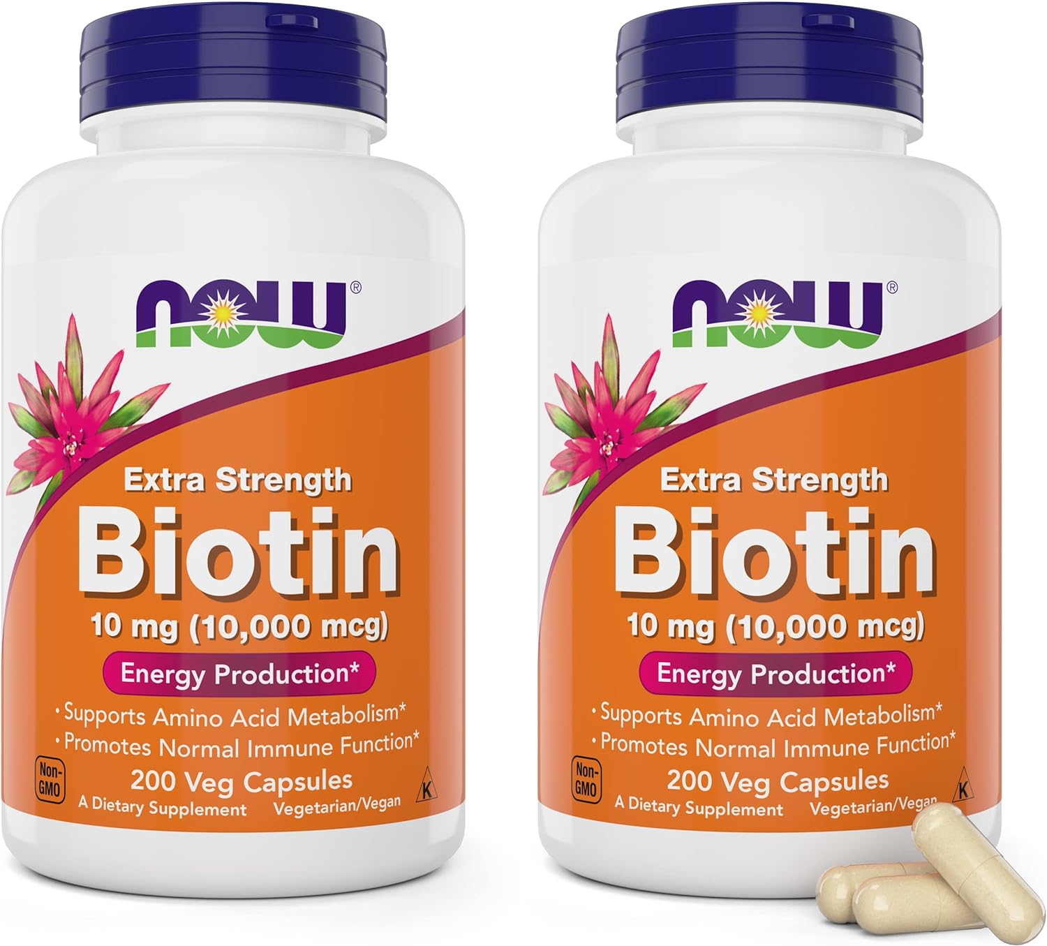 NOW Foods Extra Strength Biotin 10000mcg / 10 mg - 200 Veg Capsules (Pack of 2) - Hair, Skin, Nail - Supplement for Men and Women - B7 Vitamin - Vegetarian, Vegan, Non-GMO