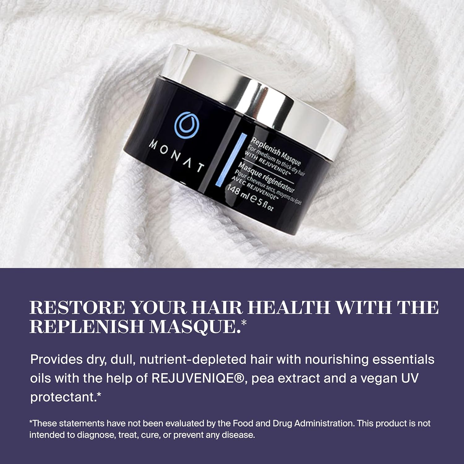 MONAT Replenish™ Masque Infused with Rejuveniqe® - Hair Masque that Deeply Condition Medium to Thick Hair. Hydrating Hair Mask w/ Pea Extract & Vegan UV Protectant - Net Wt. 148 ml ? 5.0 fl. oz. : Beauty & Personal Care