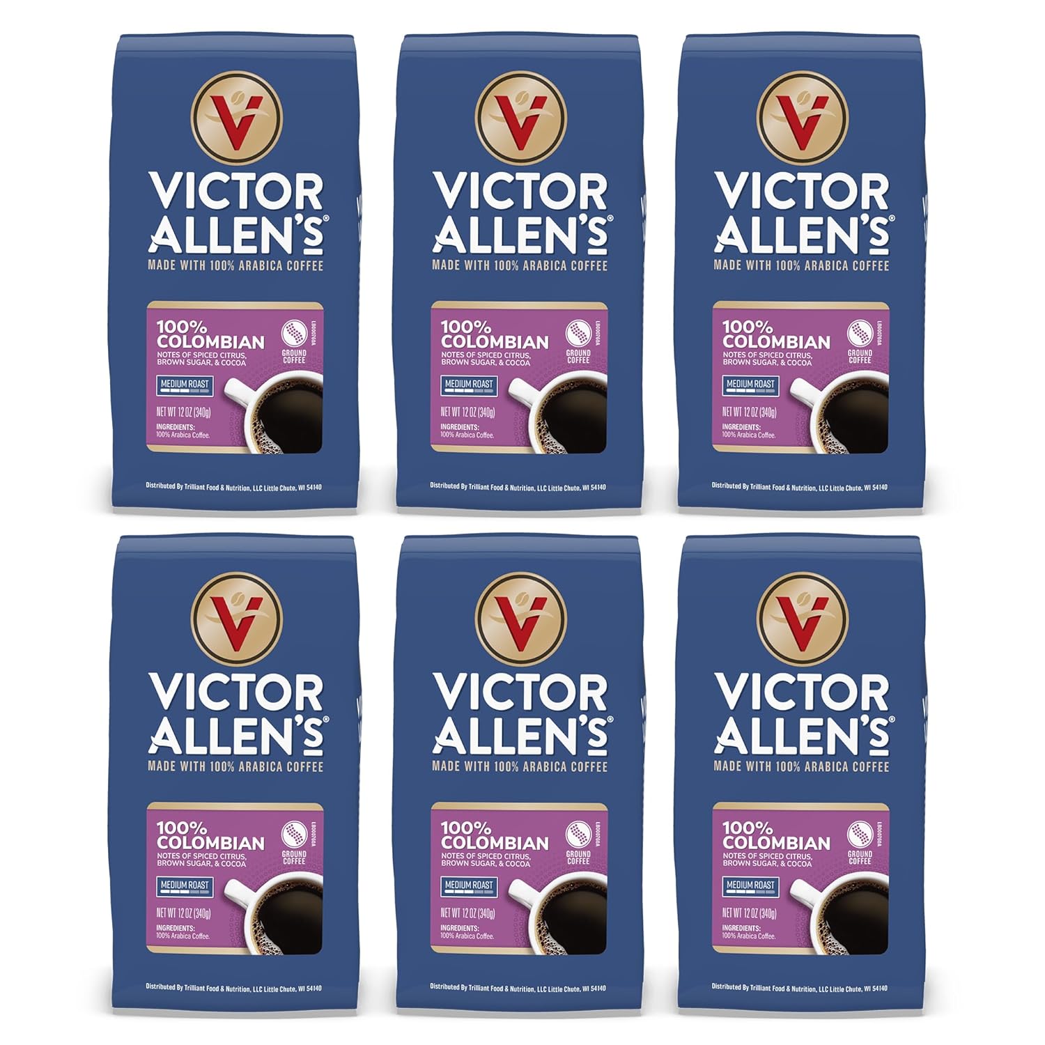 Victor Allen'S Coffee 100% Colombian, Medium Roast, Ground Coffee, 6 Pack - 12Oz Bags