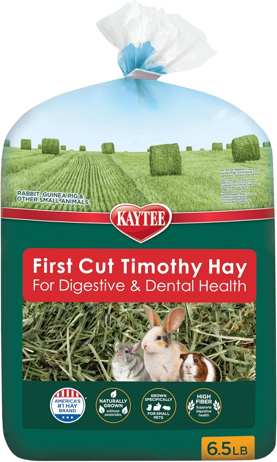 Kaytee 1St Cut Hearty And Crunchy Timothy Hay For Pet Guinea Pigs, Rabbits & Other Small Animals, 6.5 Pound