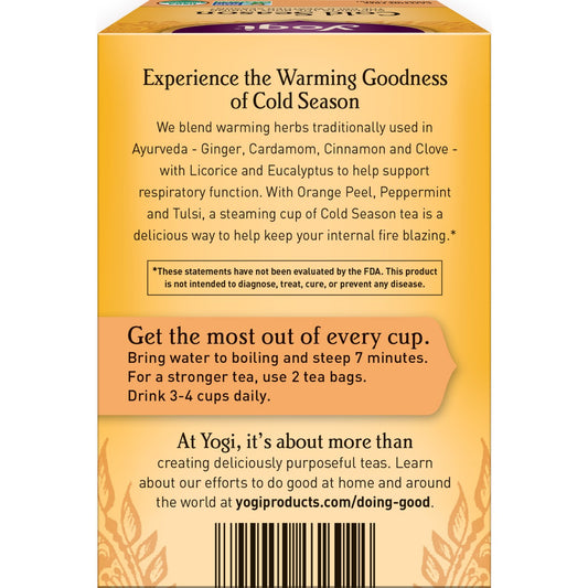 Yogi Tea Cold Season Tea - 16 Tea Bags Per Pack (4 Packs) - Organic Respiratory Tea For Support During Colder Seasons - Includes Ginger, Cardamom, Cinnamon, Licorice & Eucalyptus